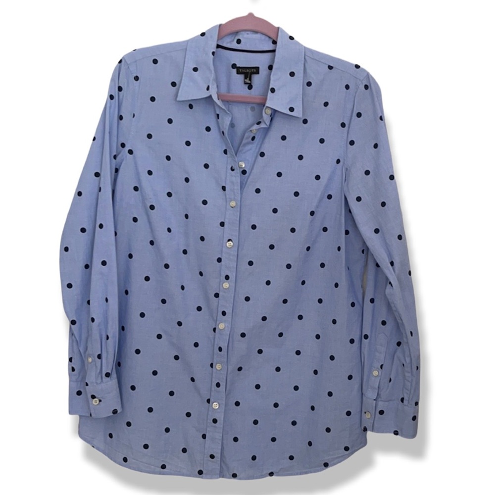 Talbots 100% Cotton Blue Polkadot Shirt